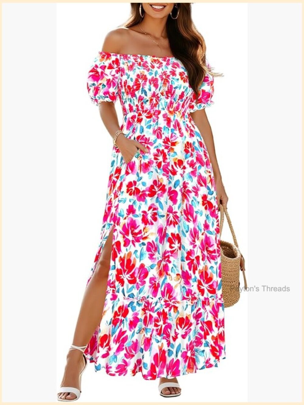 Plus Size Off Shoulder Maxi Dress with Pockets Floral Lace